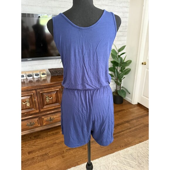 Reoria Navy Drawstring Waist Sleeveless Romper With Pockets Womens Size M - Picture 3 of 10